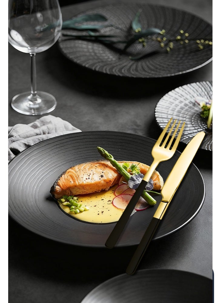 30 قطعة مجموعة أدوات مائدة من الفولاذ المقاوم للصدأ، مجموعة أدوات المطبخ، أطباق غربية خالية من الملمس السطحي، مناسبة للمطبخ المنزلي أو المطعم، أسود ذهبي - Image 5